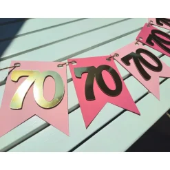 Dekoration|TiJaPapierDeko Wunderschöne Girlande 70 Zahlengirlande zum Geburtstag, Jubiläum in Pink, Rosa und Gold, handgefertigt