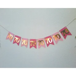 Dekoration|TiJaPapierDeko Wunderschöne Girlande 70 Zahlengirlande zum Geburtstag, Jubiläum in Pink, Rosa und Gold, handgefertigt