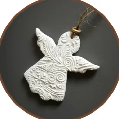 Sale XL Anhänger Deko Winter Weihnachten | 11 cm | weiß gold | Engel Baumschmuck