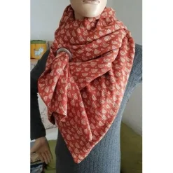 Online XXL Dreiecktuch  / Musselin Double Gauze / Rostrot mit weißen Regenbögen / Schaltuch / Halstuch/ Wickelschal/ Loop Accessoires