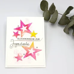 Discount Zauberhafte Jugendweihekarte mit Sternen, Glückwunschkarte zur Jugendweihe Glückwunschkarten
