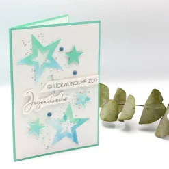 Zauberhafte Jugendweihekarte mit Sternen, Glückwunschkarte zur Jugendweihe Glückwunschkarten
