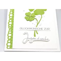Zauberhafte Jugendweihekarte mit Glücksklee, Glückwunschkarte zur Jugendweihe Glückwunschkarten