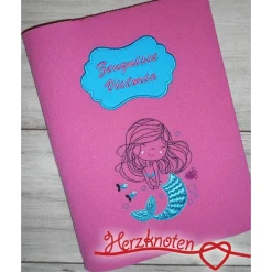 Sale Zeugnis, Zeugnismappe, Zeugnishülle, Zeugnisse, gestickt, Filz, Meerjungfrau, Fisch, Mädchen, personalisierbar, mit Name Kinder Einschulung