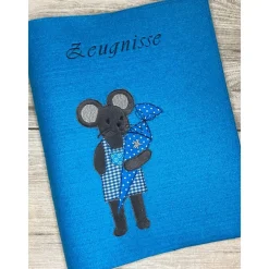 Sale Zeugnis, Zeugnismappe, Zeugnishülle, Zeugnisse, gestickt, Filz, Maus, Schultüte, Junge, Mädchen, personalisierbar, mit N Kinder Einschulung
