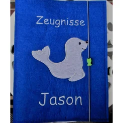 Zeugnissmappe / Zeugnisshülle aus Filz "Robbe" Kinder Einschulung
