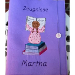 Zeugnissmappe / Zeugnisshülle aus Filz " kleine Leseratte" Kinder Einschulung