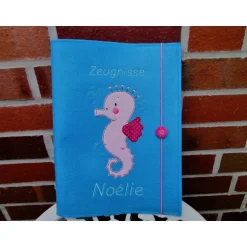 Zeugnissmappe / Zeugnisshülle aus Filz "Seepferdchen" Kinder Einschulung
