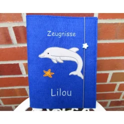Zeugnissmappe / Zeugnisshülle aus Filz "Delphin" Kinder Einschulung