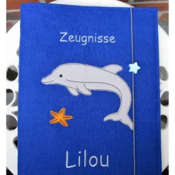 Zeugnissmappe / Zeugnisshülle aus Filz "Delphin" Kinder Einschulung