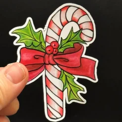 Online Zuckerstange mit Stechpalme Vinylsticker – weißer Weihnachtsaufkleber | handgemacht Sticker & Aufkleber