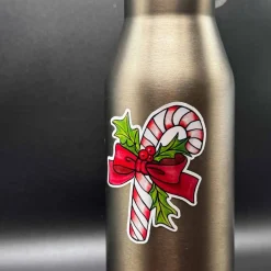 Online Zuckerstange mit Stechpalme Vinylsticker – weißer Weihnachtsaufkleber | handgemacht Sticker & Aufkleber