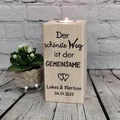 Outlet Zur Hochzeit Teelicht Holz Block Der schönste Weg ist der Gemeinsame mit Name und Datum Geldgeschenke