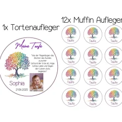 Clearance Zur Taufe Tortenaufleger aus Esspapier mit 12 Muffins Lebensbaum Tortendeko Photo Tortenbild Name Datum und Vers Tortendekoration